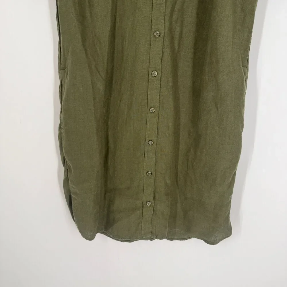 J.Crew Baird McNutt Shirt Dress Irish Linen Button Down Short Sleeve Green Sz S